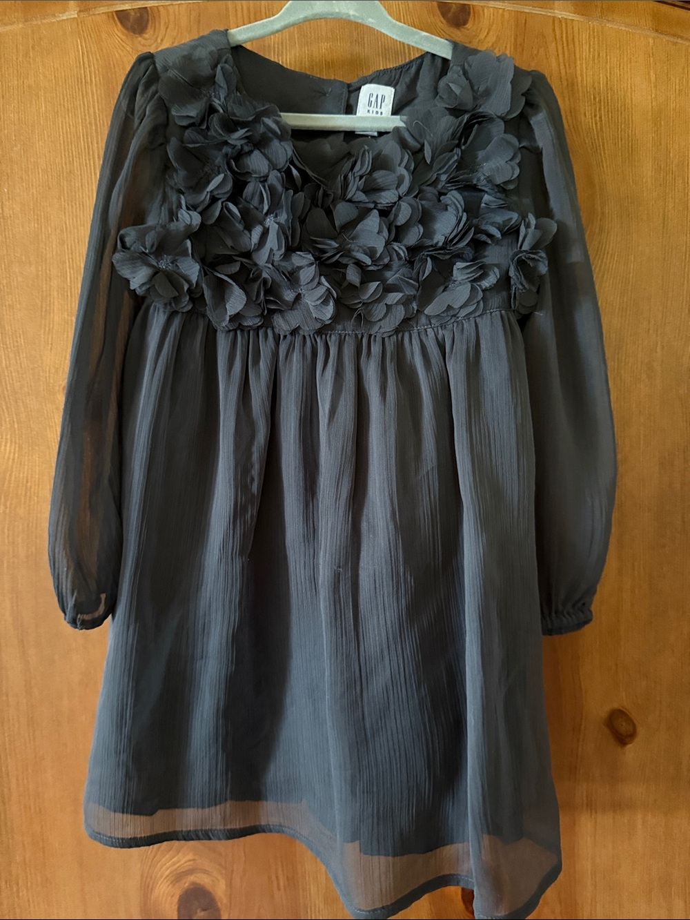 GAP Black Floral Appliqué Chiffon Party Dress